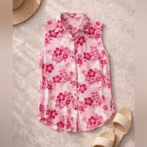 Big Dogs Pink Floral Tropical Sleeveless Shirt – Medium